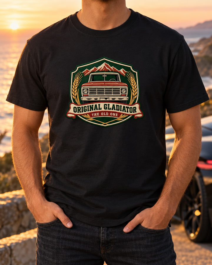 Jeep Gladiator J-Series Ranch Hand Varsity Crest Tee T-Shirt Black worn hero