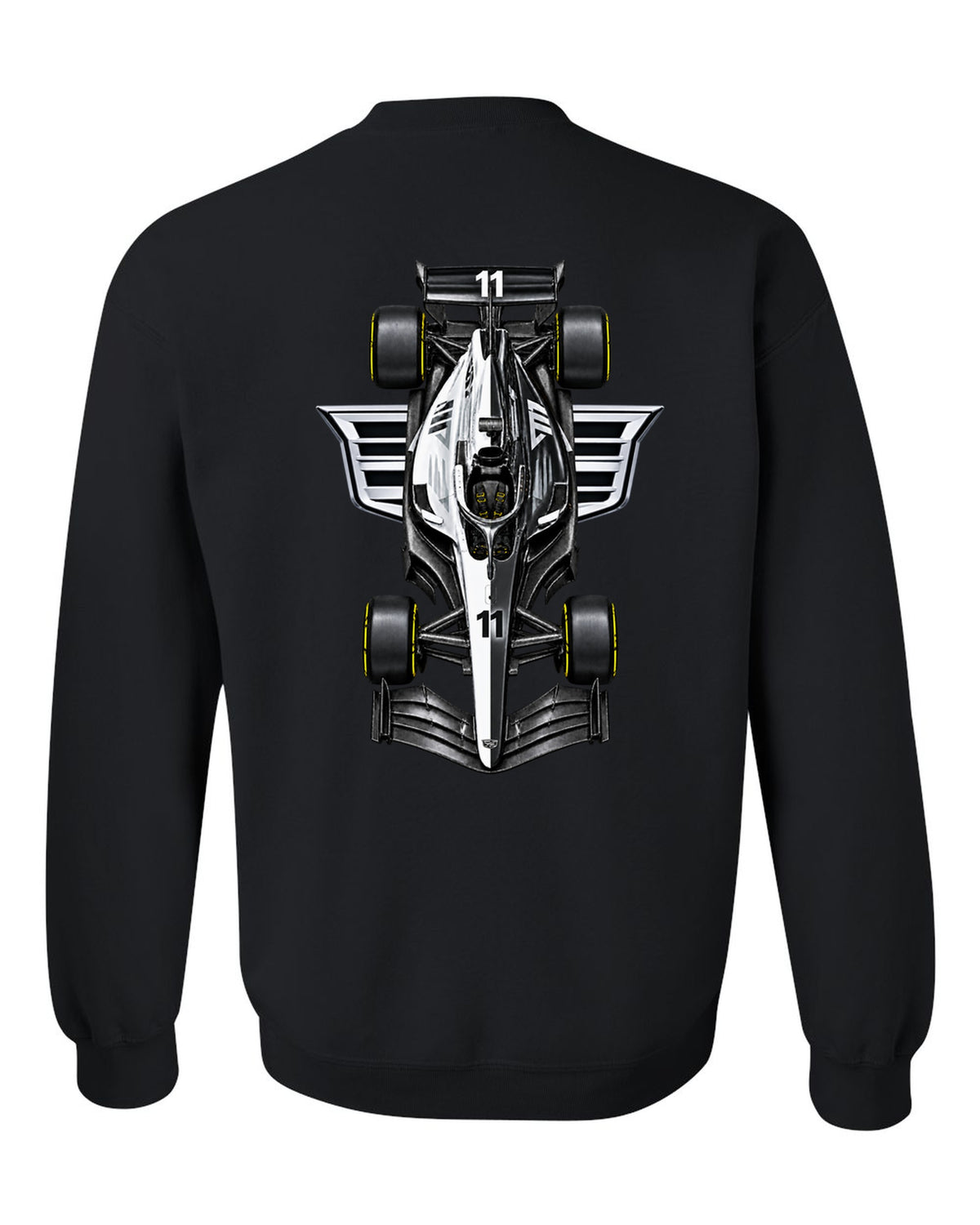 Cadillac MAC-26 Formula 1 overhead poster artwork black crewneck back view with the design