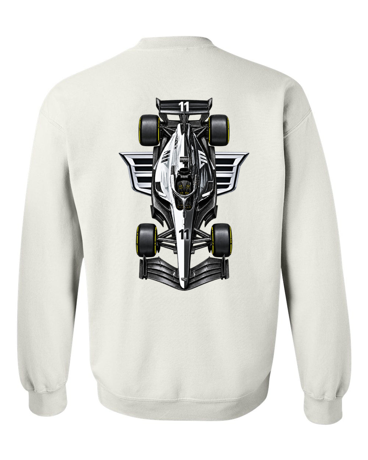 Cadillac MAC-26 Formula 1 overhead poster artwork white crewneck back view with the design