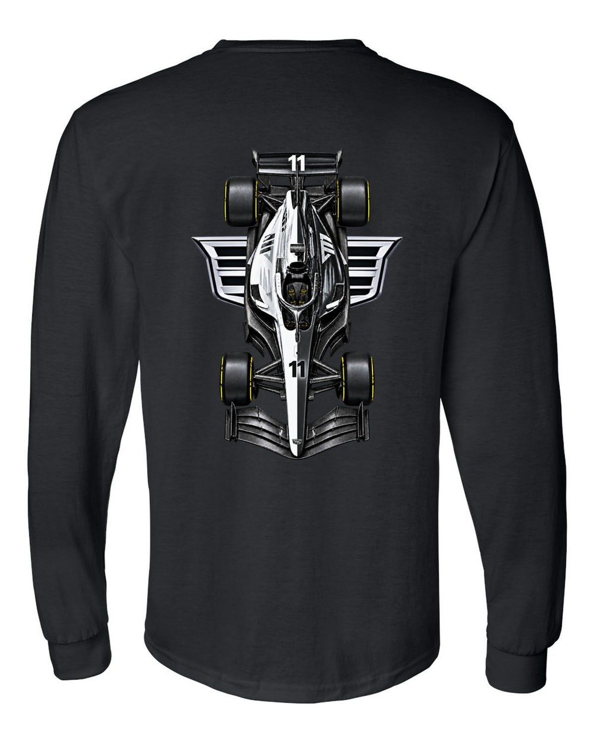 Cadillac MAC-26 Formula 1 overhead poster artwork black long sleeve back view with the design