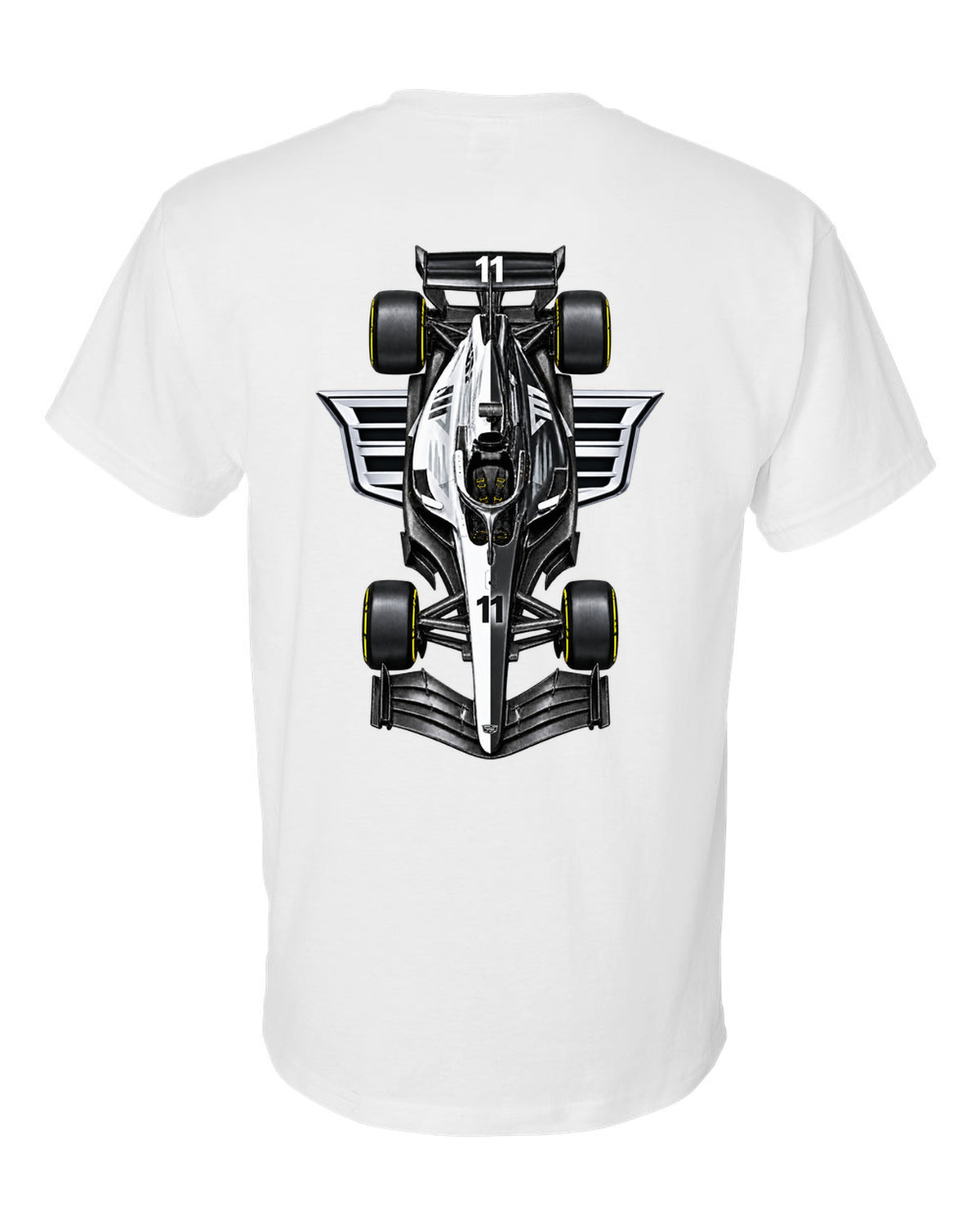 Cadillac MAC-26 Formula 1 overhead poster artwork white t-shirt back view with the design