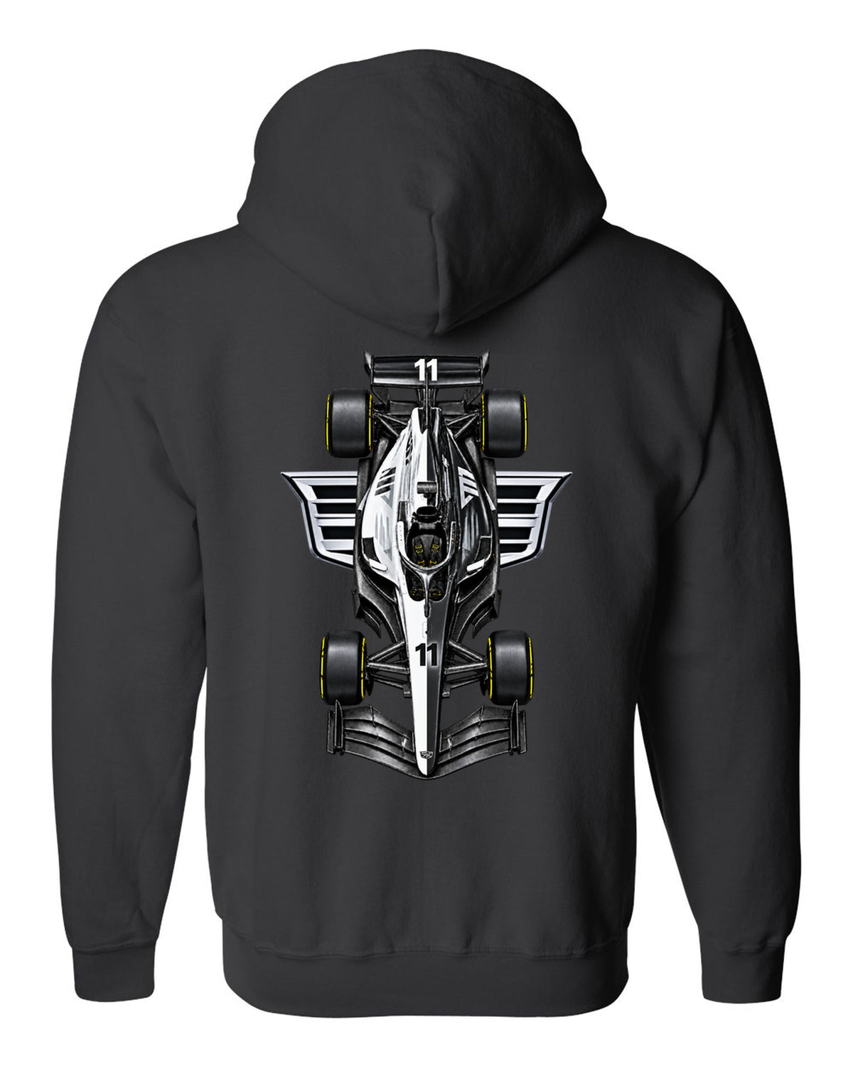 Cadillac MAC-26 Formula 1 overhead poster artwork black zip hoodie back view with the design