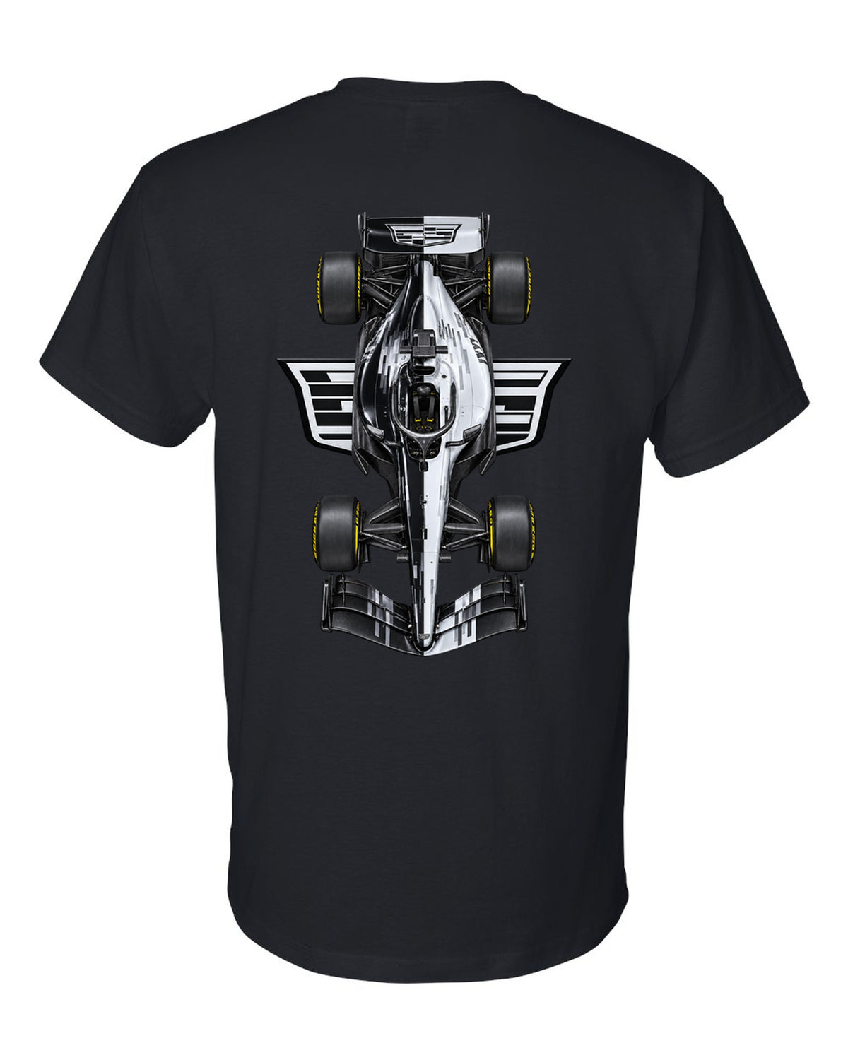 Cadillac MAC-26 Formula 1 overhead poster artwork black t-shirt back view with the design
