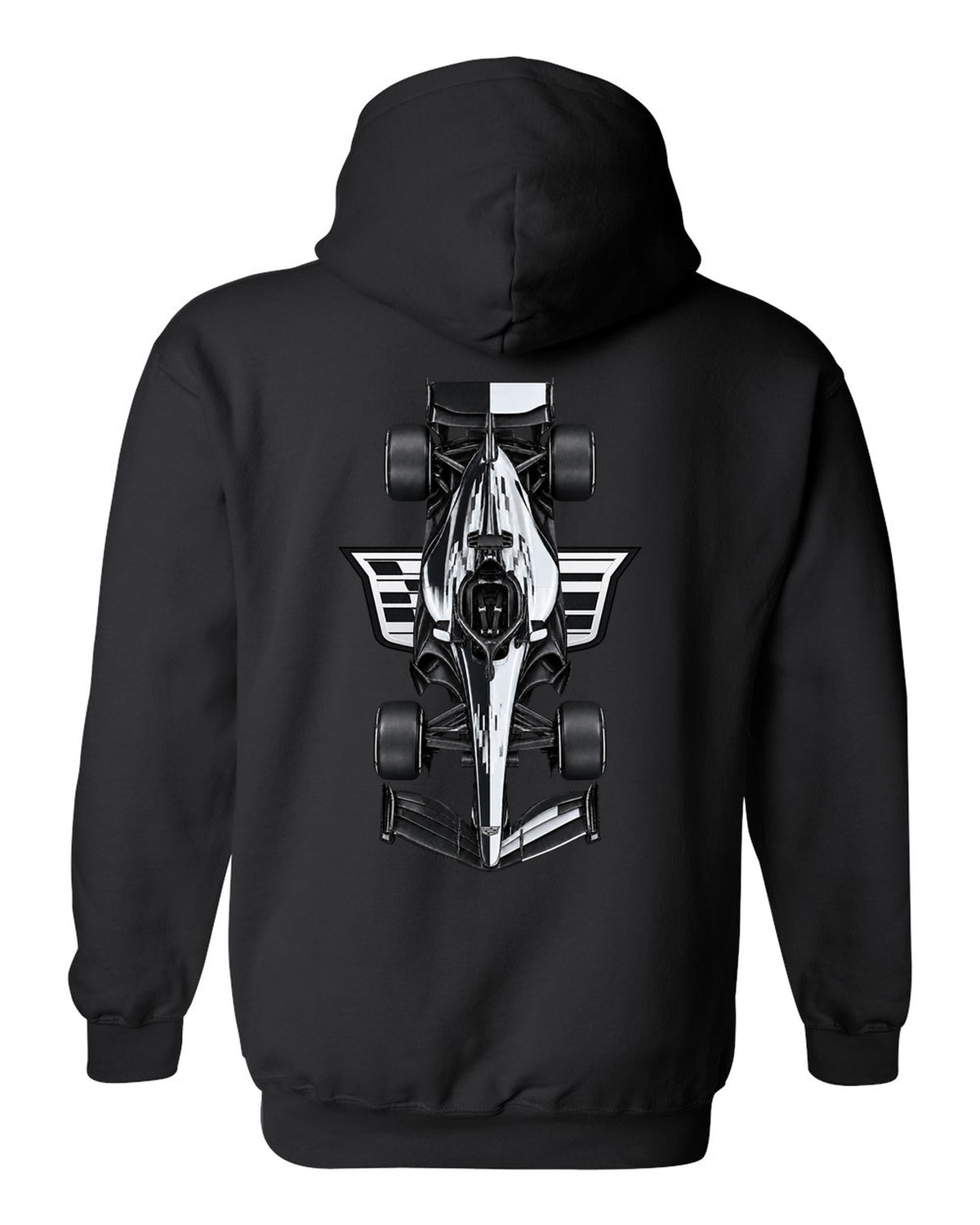 Cadillac MAC-26 Formula 1 overhead poster artwork black pull over hoodie back view with the design