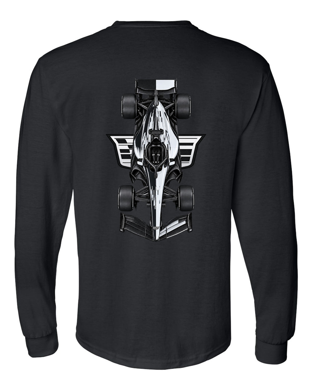 Cadillac MAC-26 Formula 1 overhead poster artwork black long sleeve back view with the design