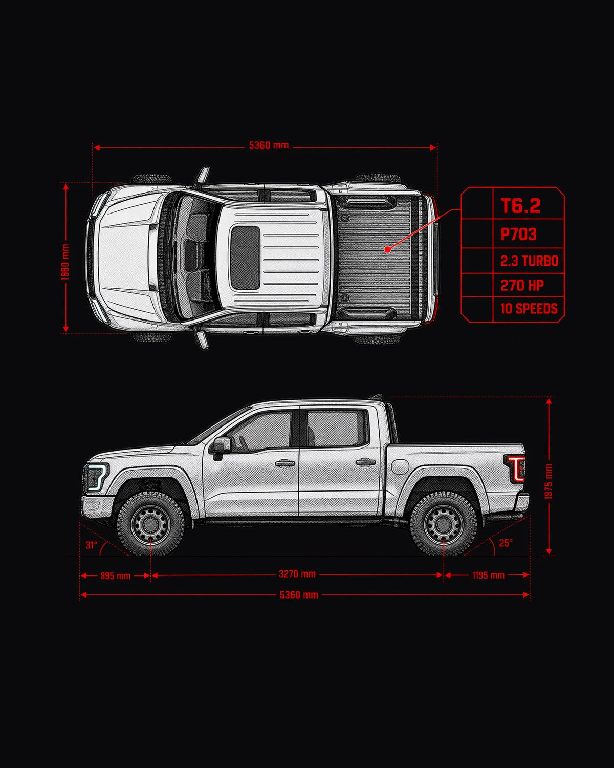 Ford Ranger T6.2 P703 Spec Poster Shirt, 2022+ Ranger Gift design only