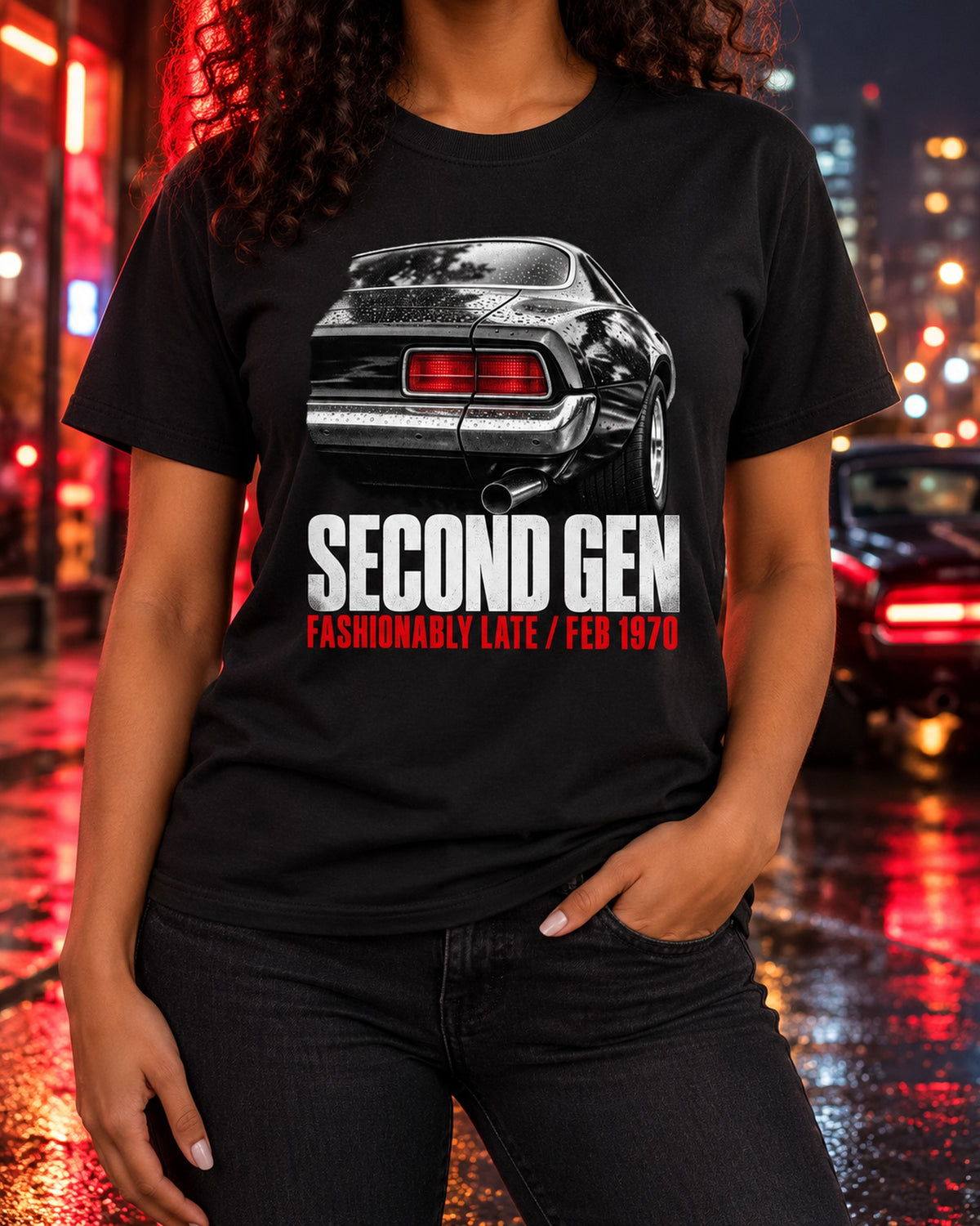 Second-Gen 1970 Camaro Split Bumper Taillight Macro Shirt T-Shirt Black worn hero