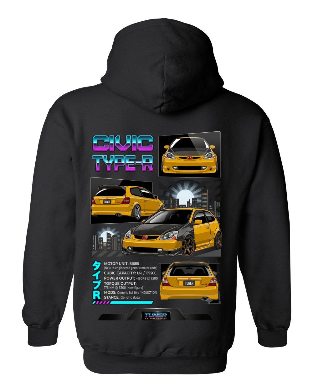 Civic Type-R Tuner Black Zip Hoodie