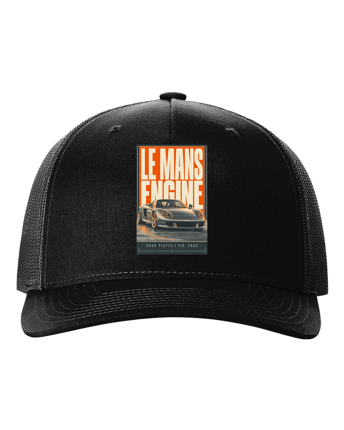 Porsche Carrera GT halftone statement print design black hat front view with the design