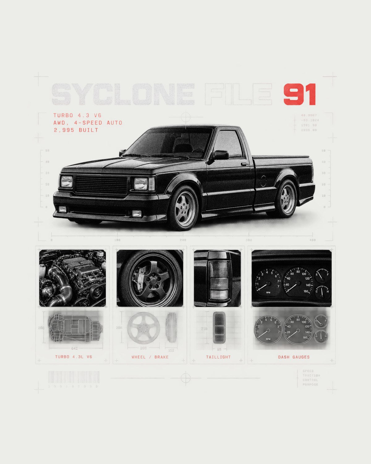 GMC Syclone 1991 Dossier Panels Shirt, Turbo 4.3 V6 AWD design only