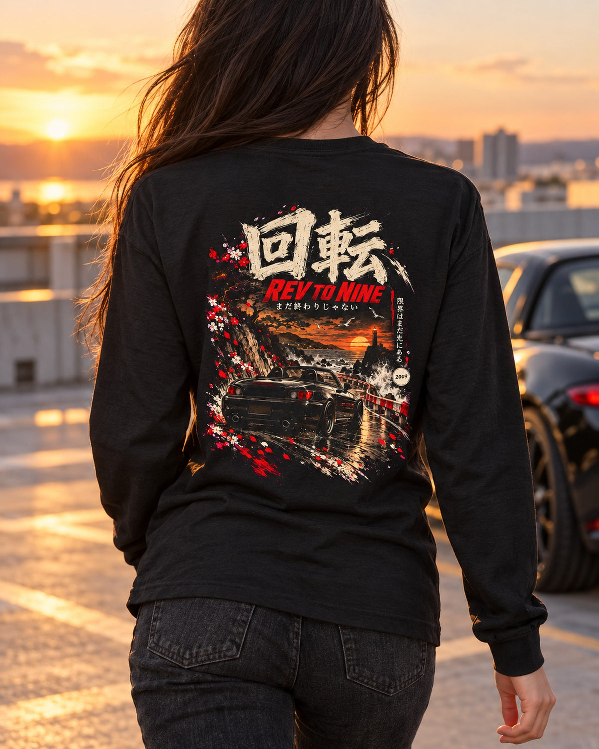 Honda S2000 Rev To Nine Shirt, Hoodie & More Long Sleeve Black worn hero