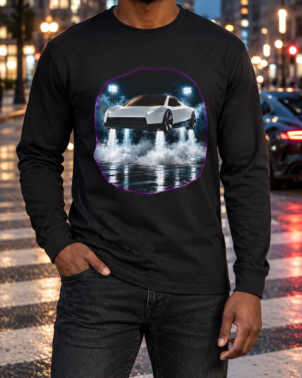 Tesla Roadster Hover Pad Shirt, Hoodie & More Long Sleeve Black worn hero