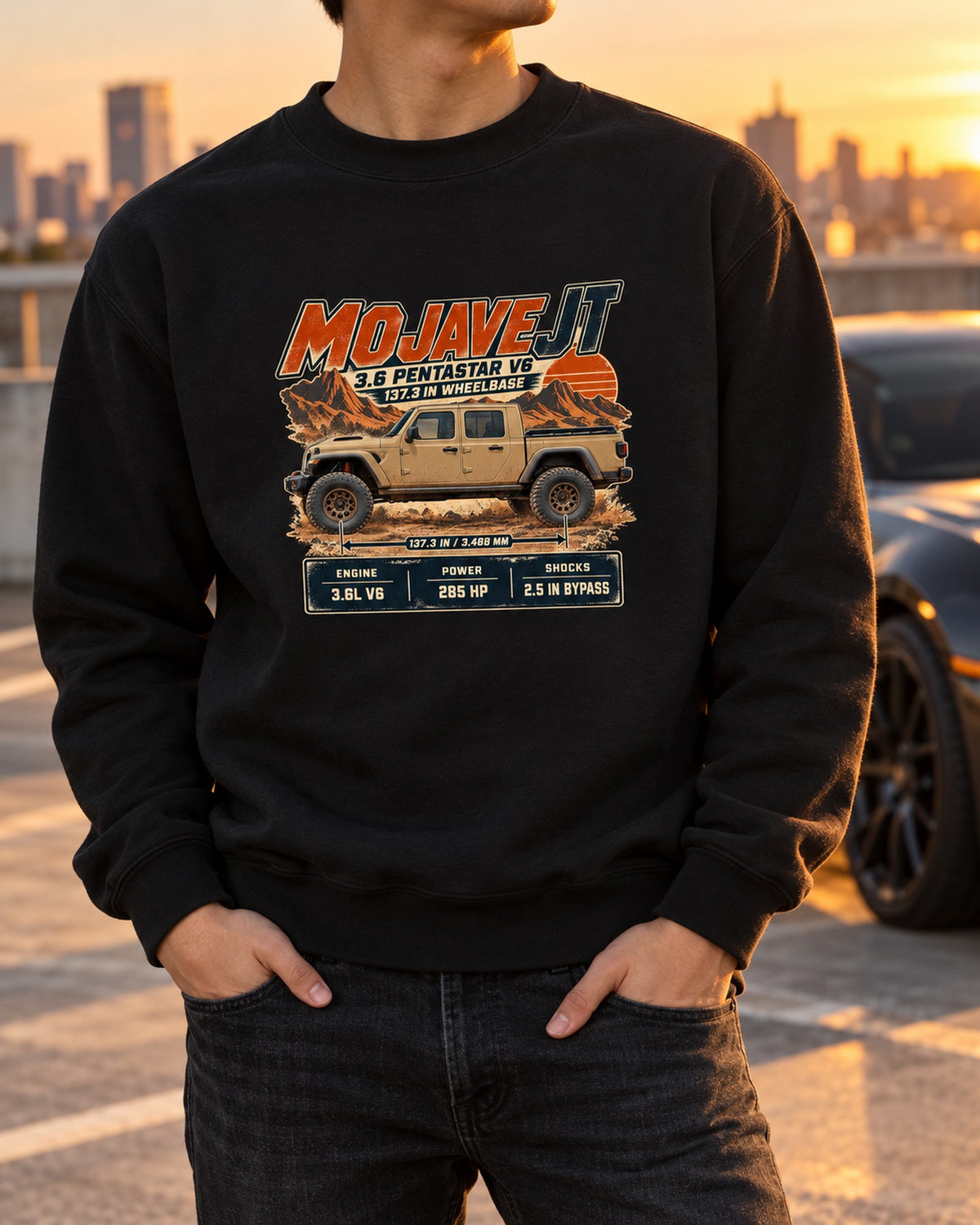 Jeep Gladiator Mojave JT Spec Poster Shirt, Truck Guy Gift Crewneck Black worn hero