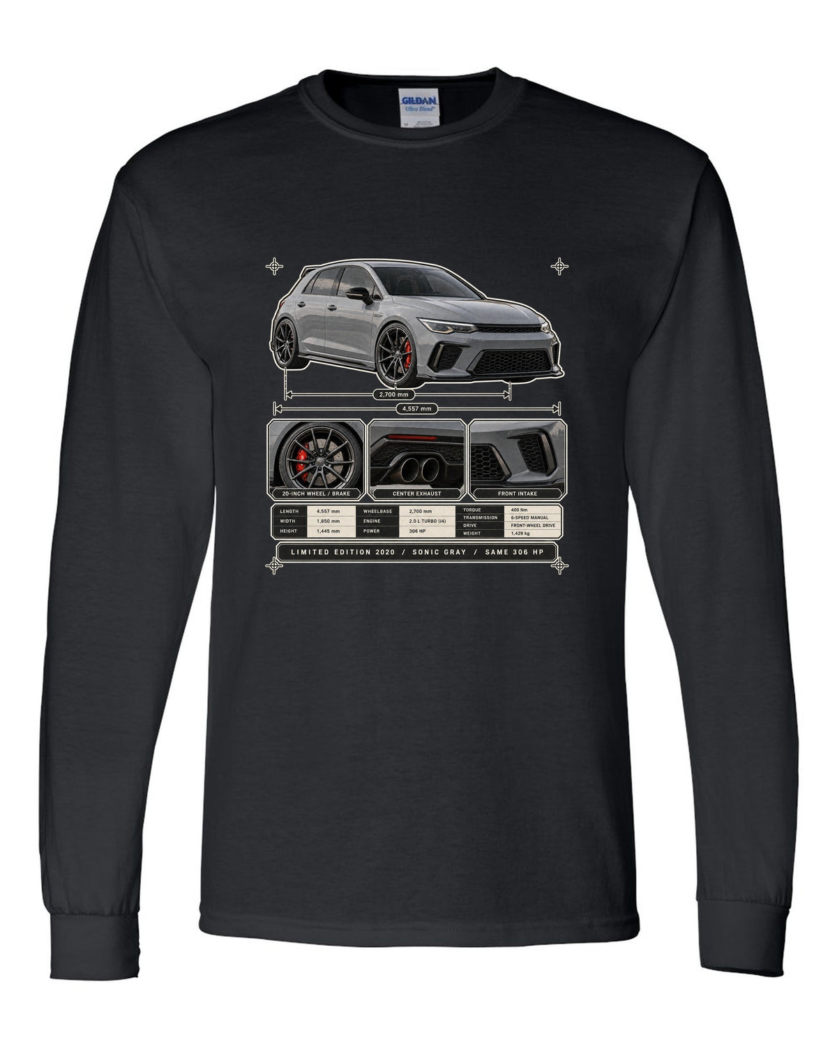 Dossier panel print of a Sonic Gray Pearl Honda Civic Type R FK8 Limited Edition black long sleeve front view with the design