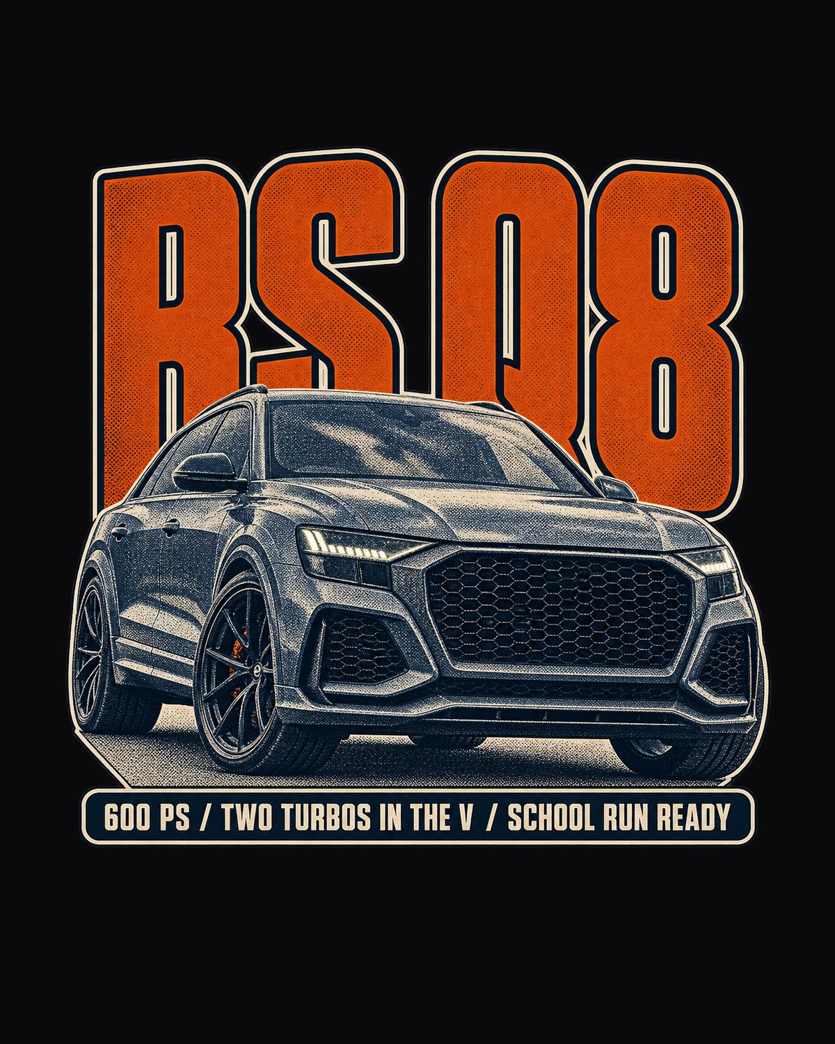 Audi RS Q8 Halftone Shirt, 600 PS Twin-Turbo print design only