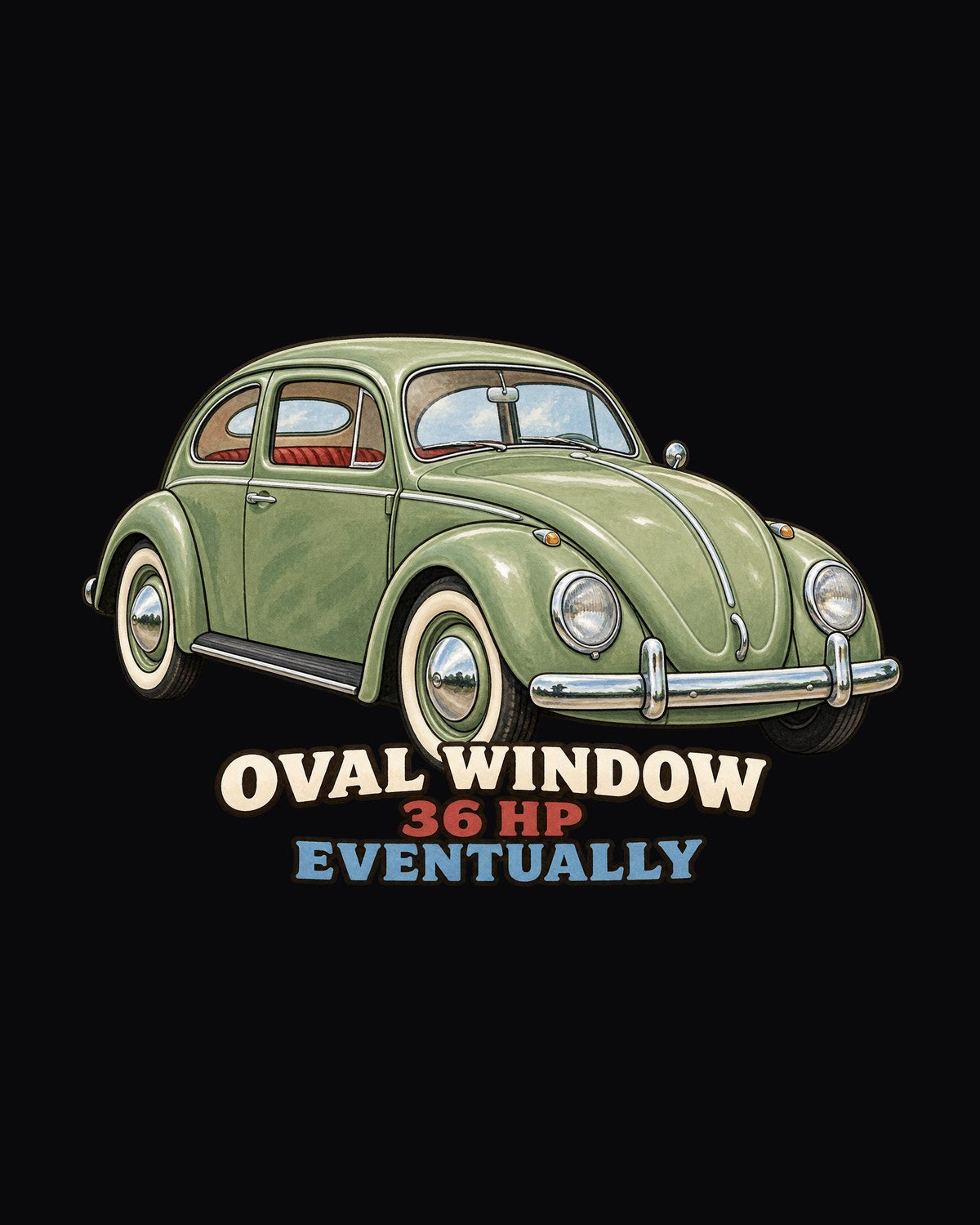 Oval Window VW Beetle 1956 Gouache Painting Car Shirt design only