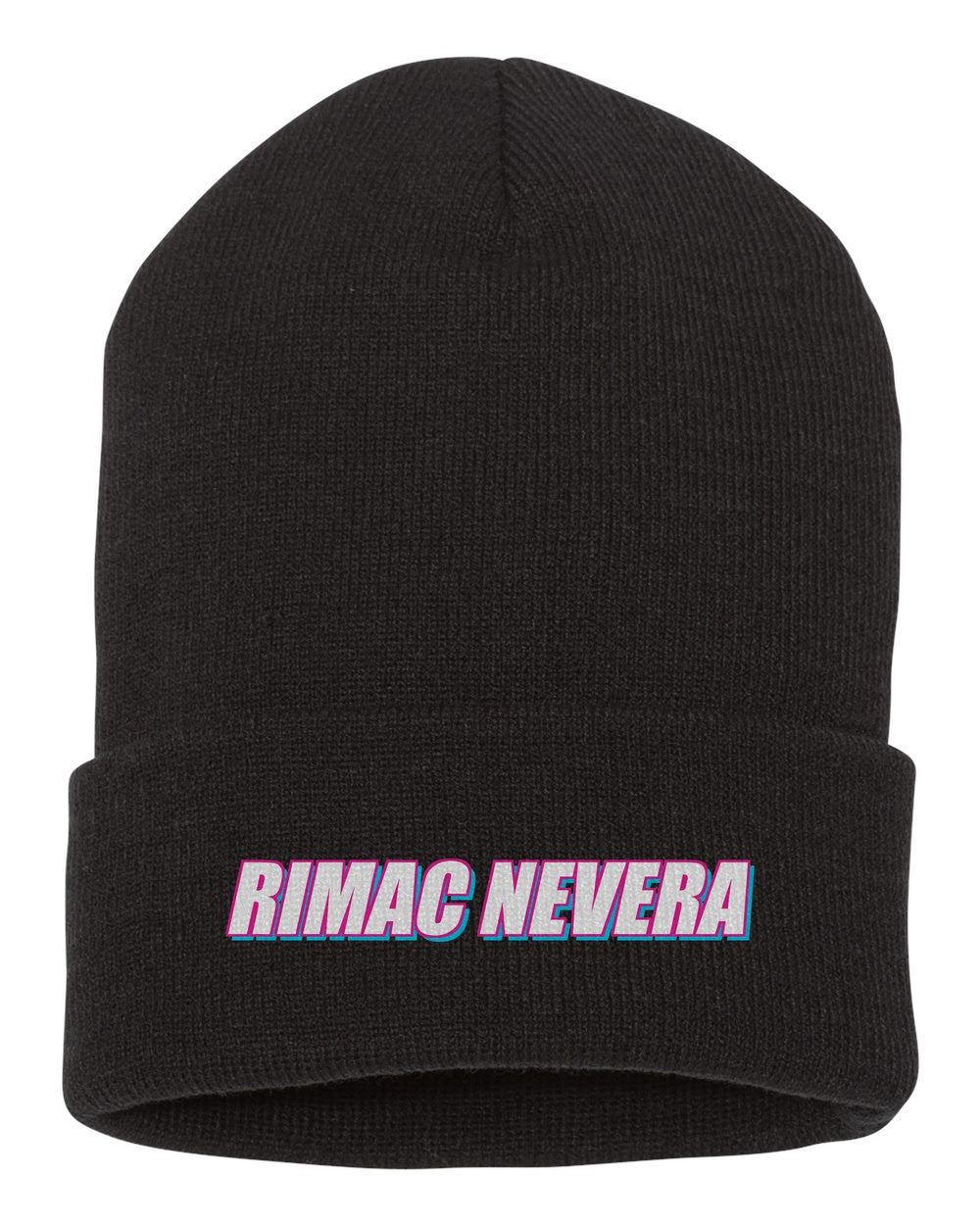 Rimac Nevera black beanie front view with car name