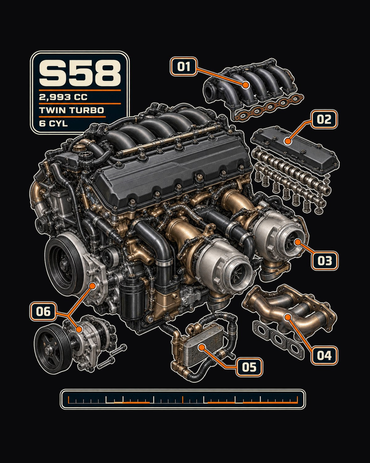 BMW S58 Engine Hero Shirt, 3.0 Twin-Turbo Inline Six Tee design only