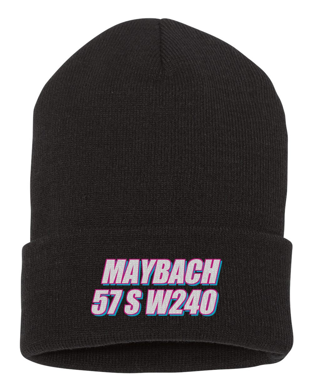 Maybach 57 S W240 black beanie front view with car name
