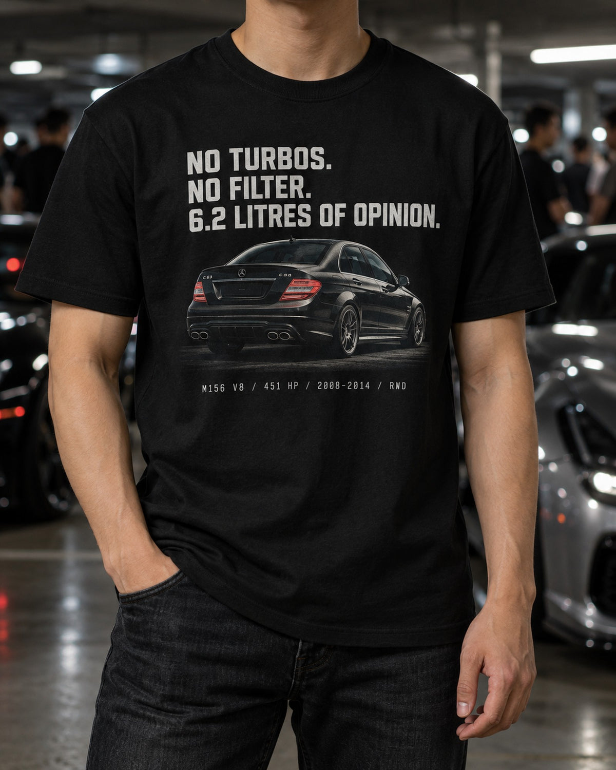 W204 C63 Sedan Halftone Naturally Aspirated Statement Tee T-Shirt Black worn hero