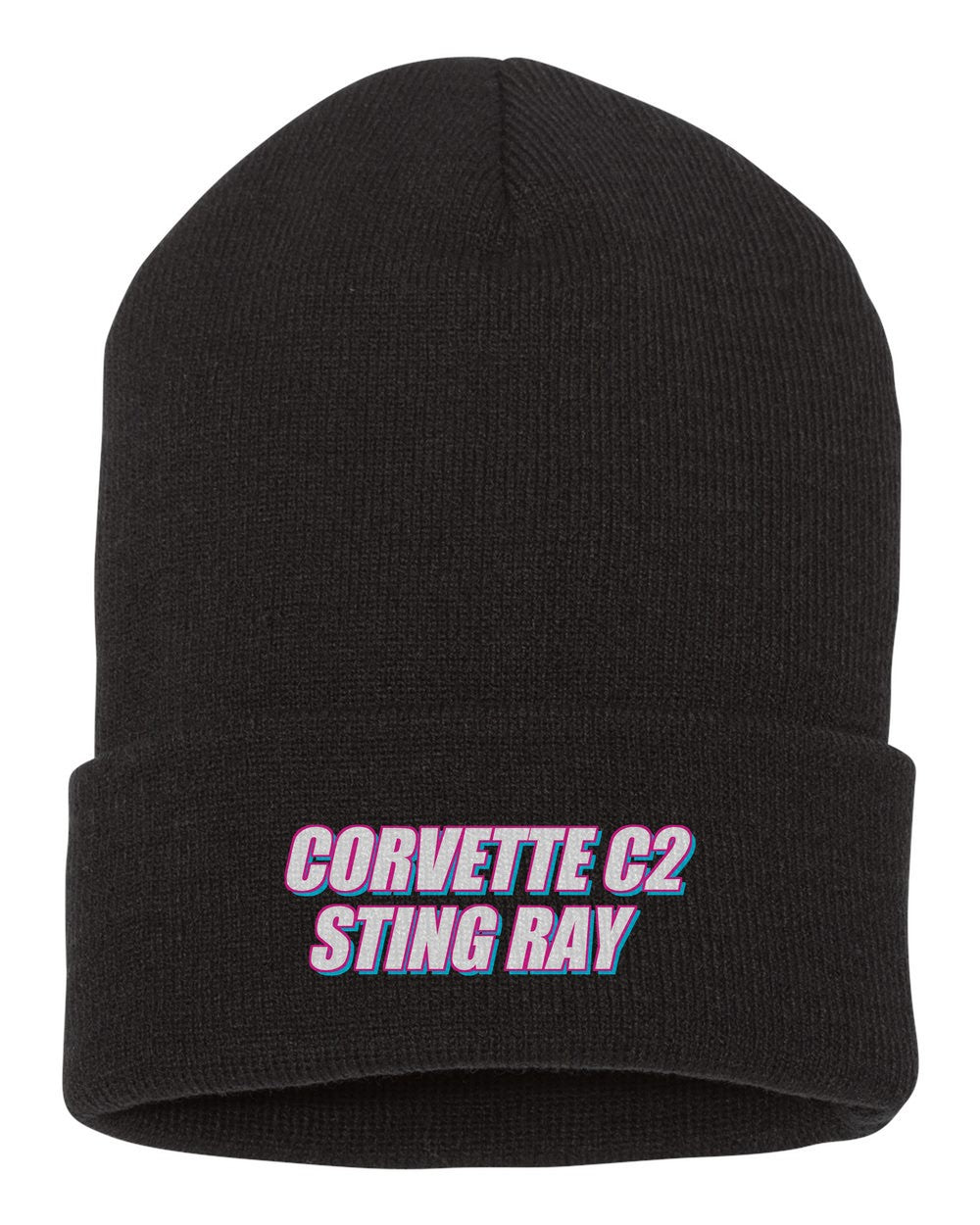 Corvette C2 Sting Ray black beanie front view with car name