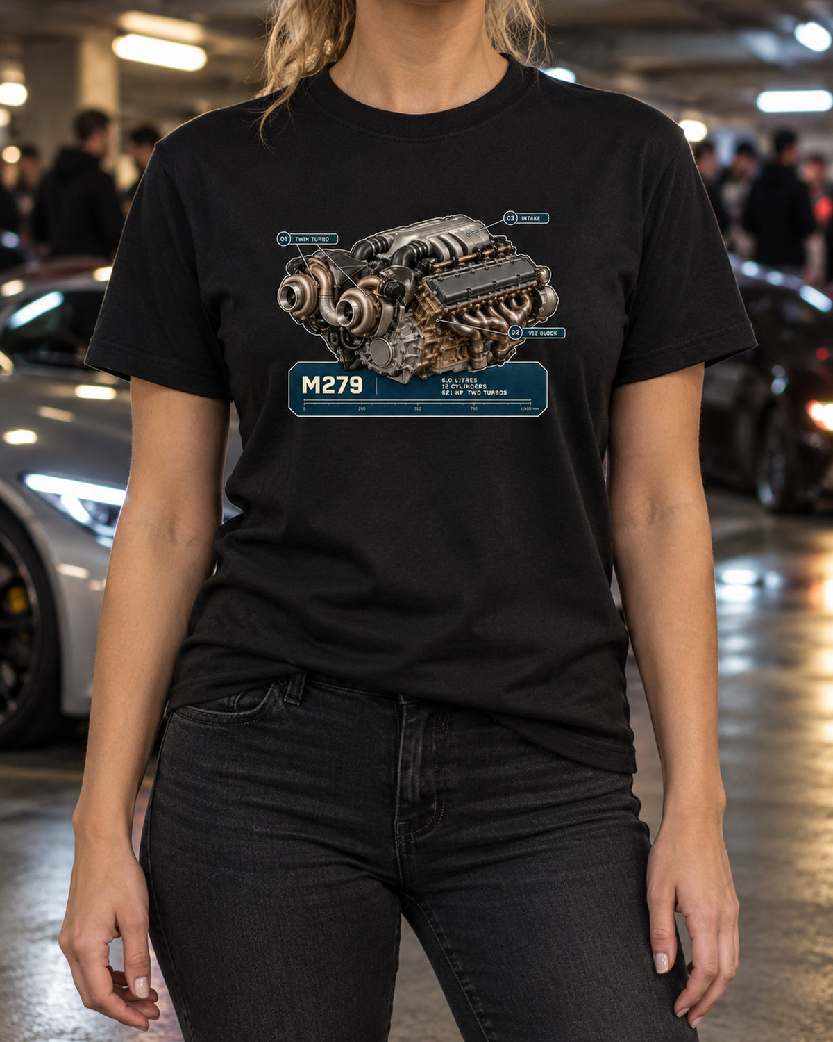 Mercedes-Maybach S680 M279 6.0 V12 Biturbo Engine Tee T-Shirt Black worn hero