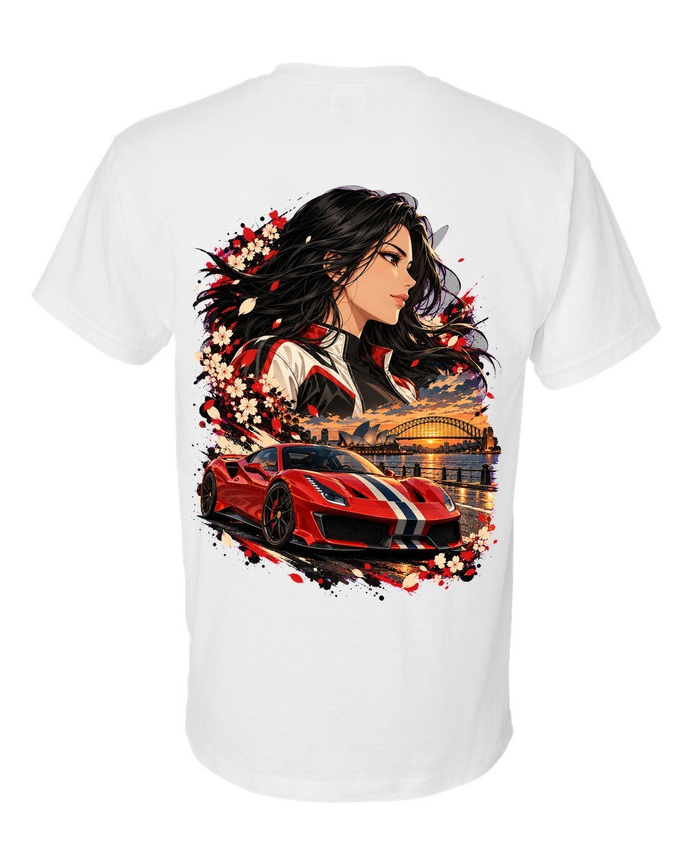 Ferrari 488 Pista Anime Girl T-Shirt White back