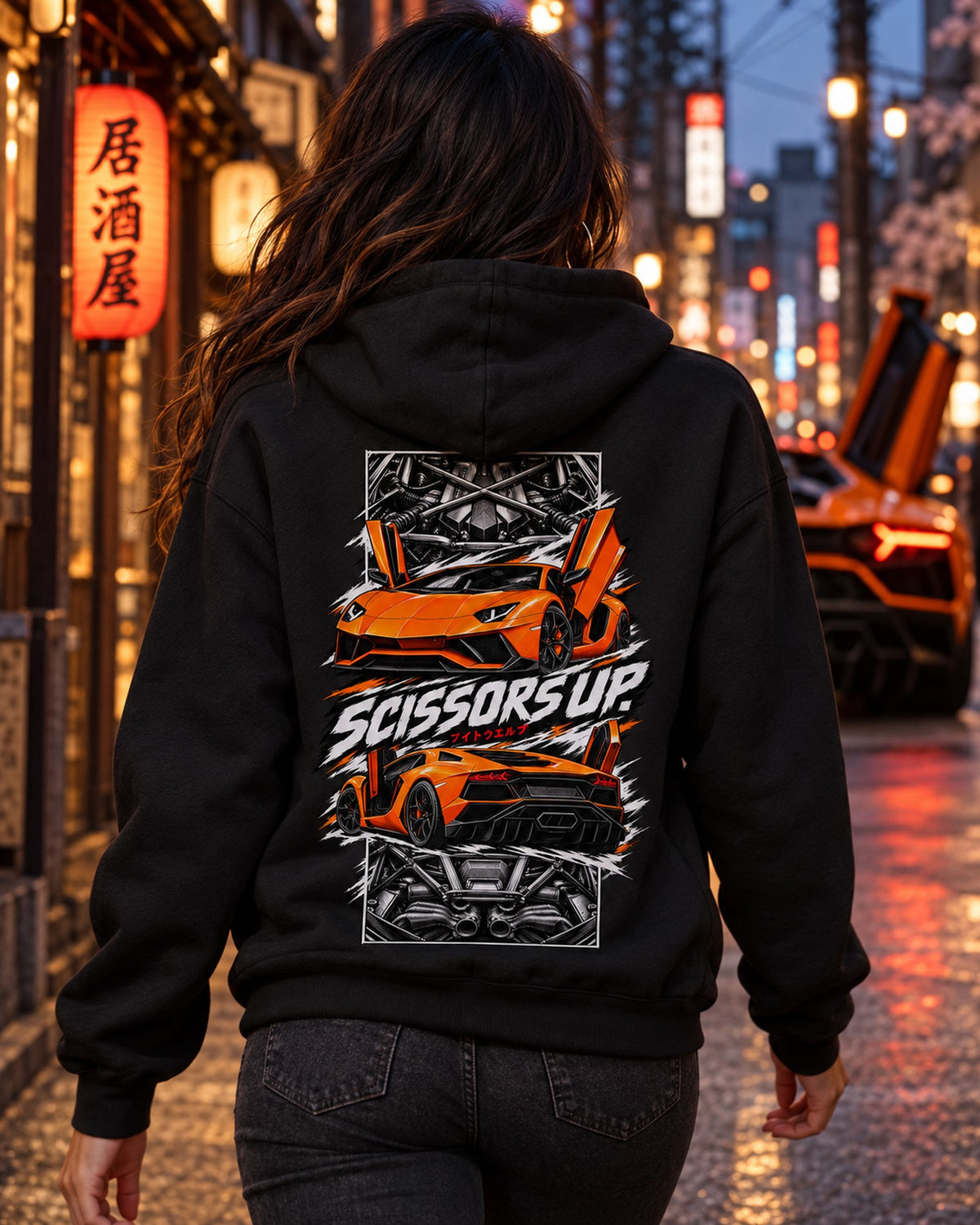 Lamborghini Aventador Torn Poster Full-Back Graphic Tee Pull Over Hoodie Black worn hero