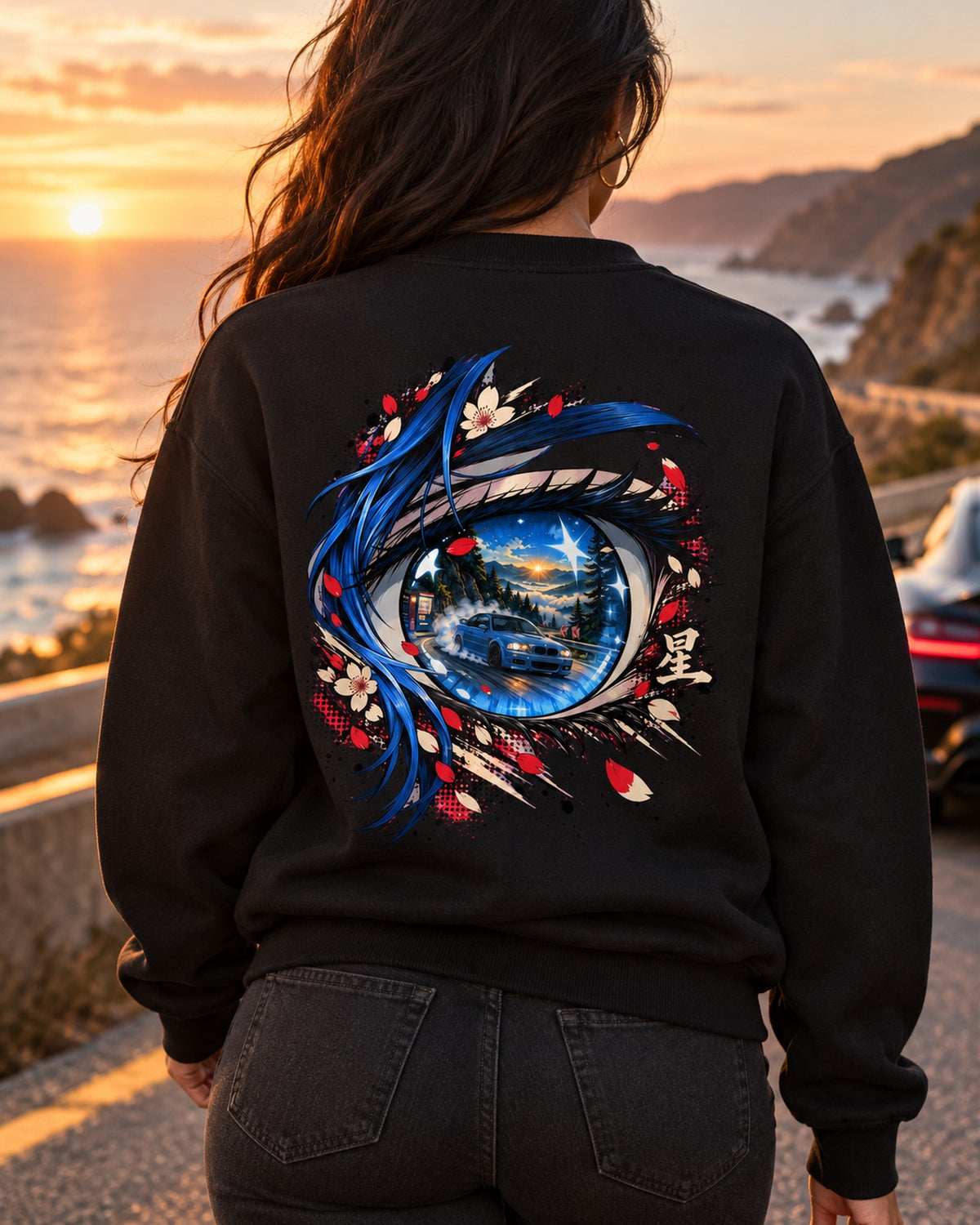 BMW M3 E46 Anime Girl Shirt, Hoodie & More Crewneck Black worn hero