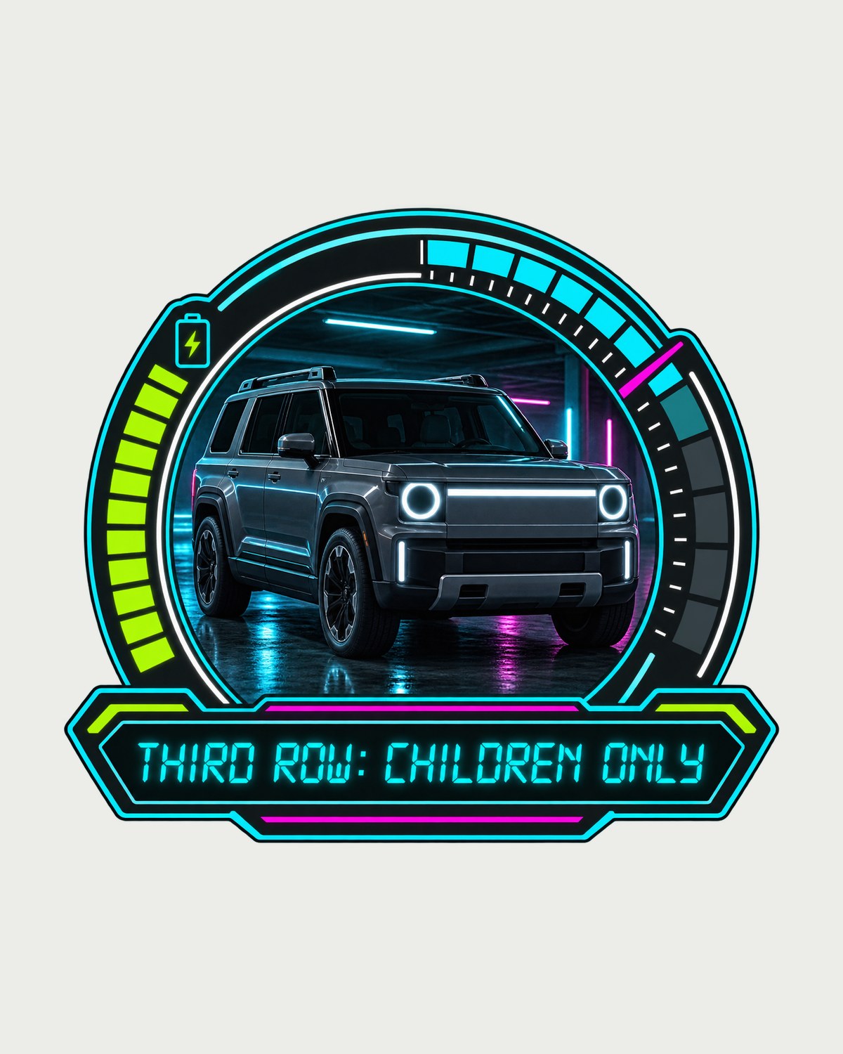 Rivian R1S Gauge Cluster Shirt, Third Row Family EV Gift design only