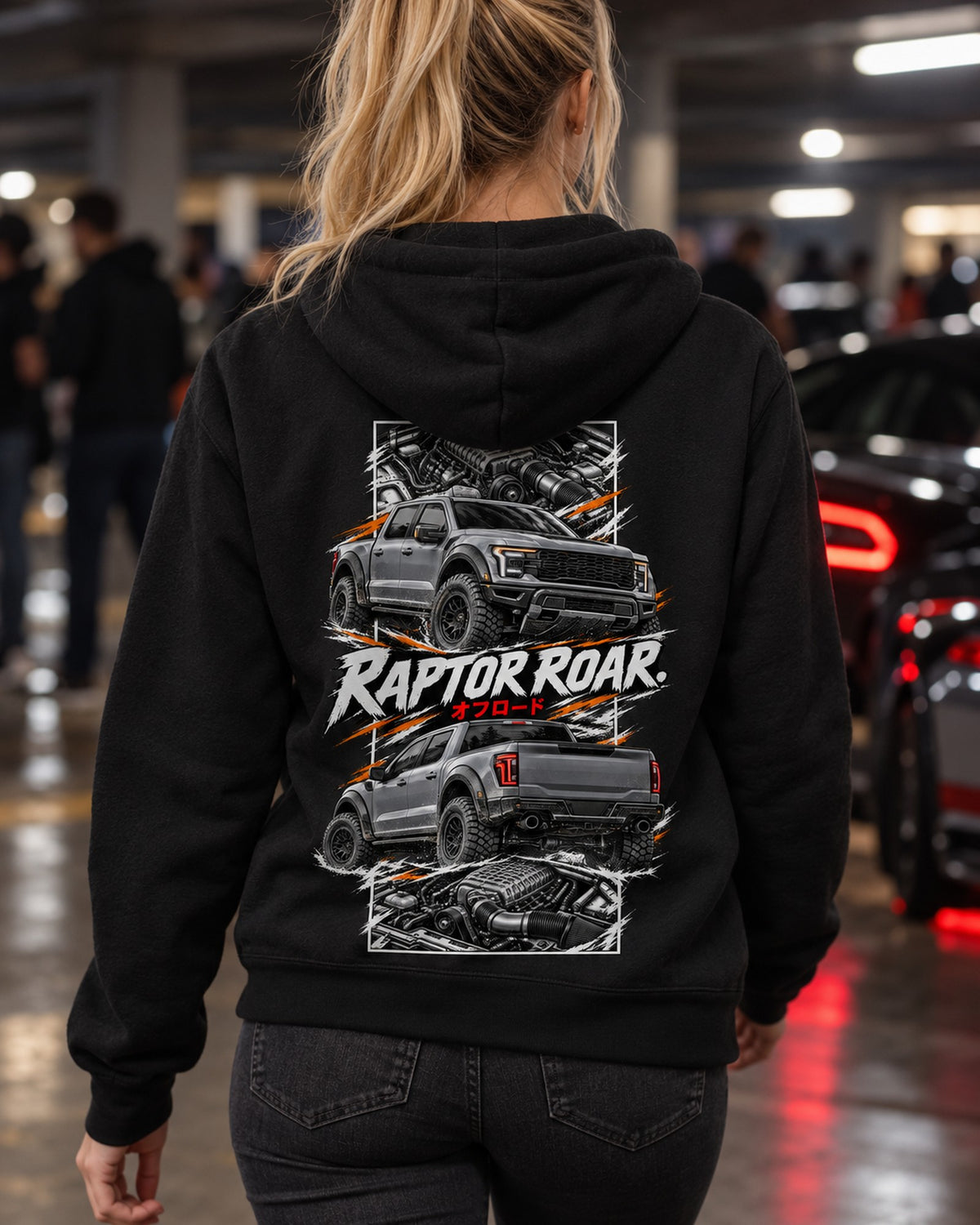 Ford F-150 Raptor R Torn Poster Full-Back Graphic Tee Zip Hoodie Black worn hero