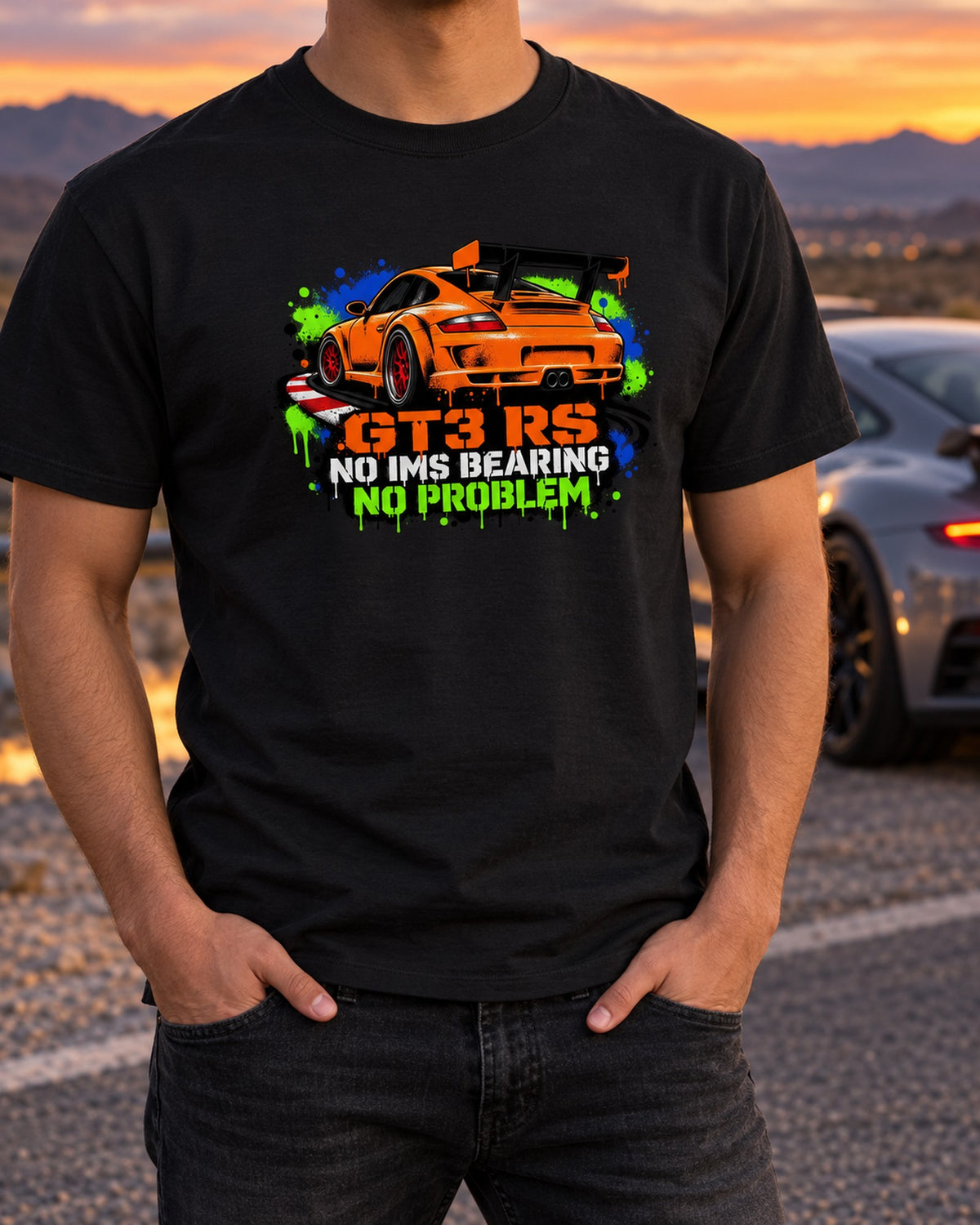 Porsche 996 GT3 RS Mezger Graffiti Stencil Shirt, No IMS Joke T-Shirt Black worn hero