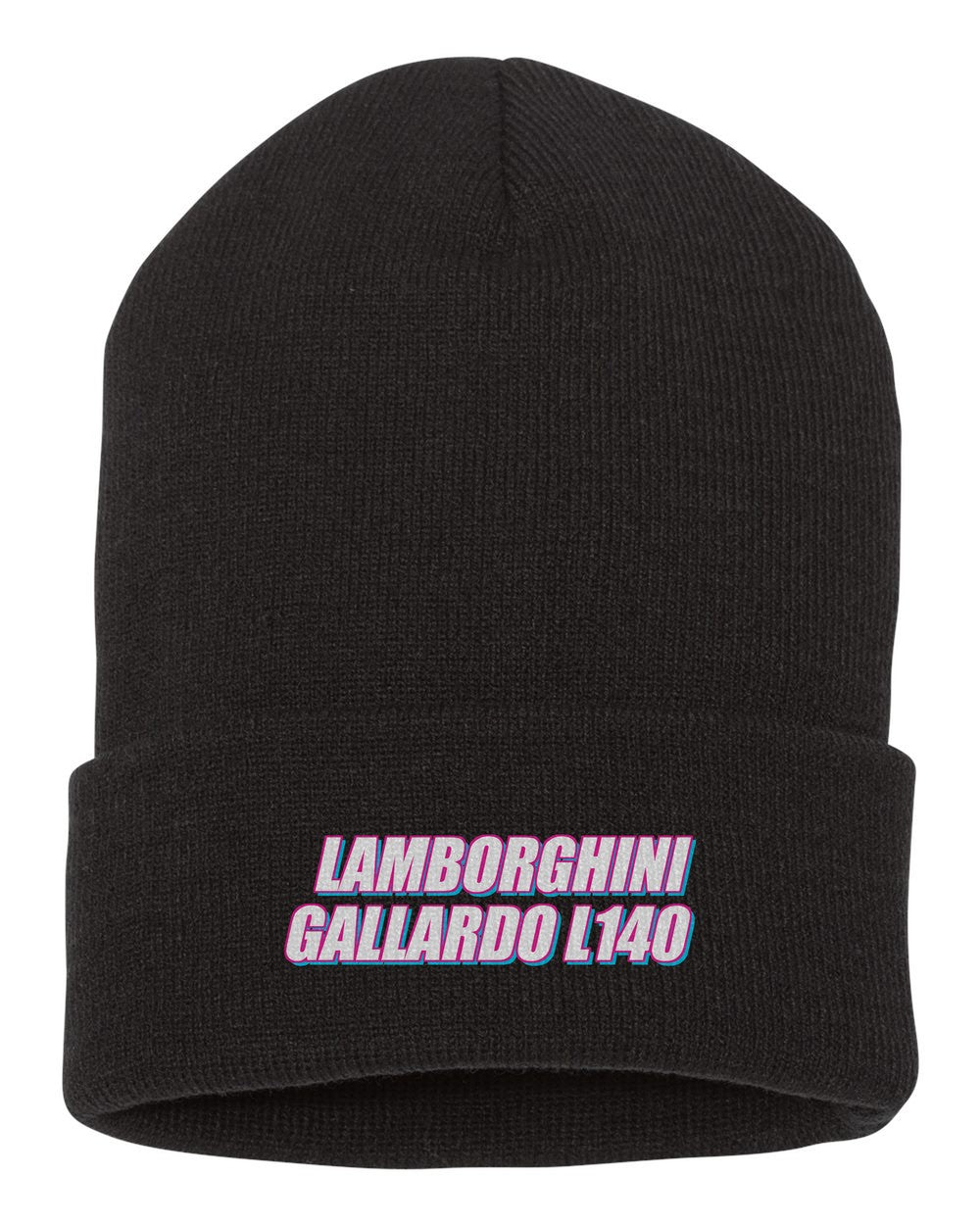 Lamborghini Gallardo L140 black beanie front view with car name