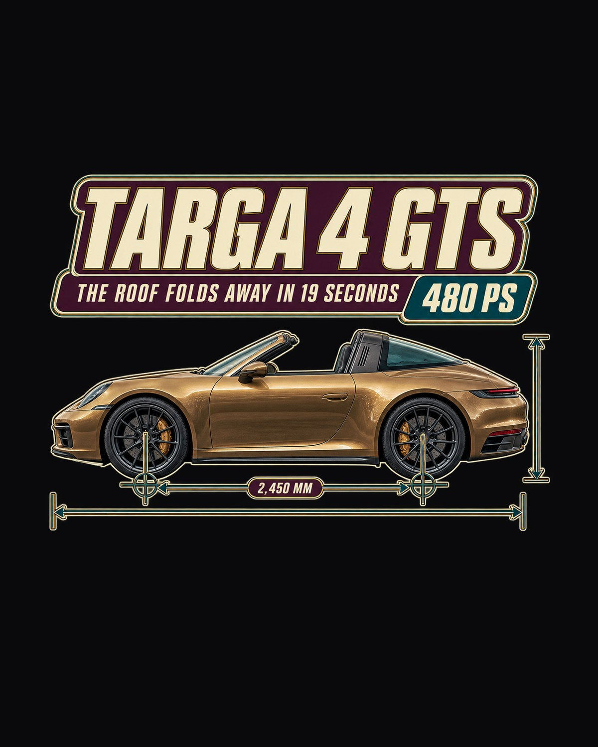 Porsche 911 Targa 4 GTS 992 Editorial print Shirt design only