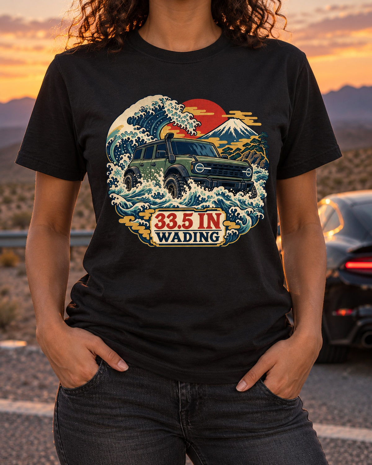 Ford Bronco U725 Snorkel Ukiyo-e Wave Wading Shirt T-Shirt Black worn hero
