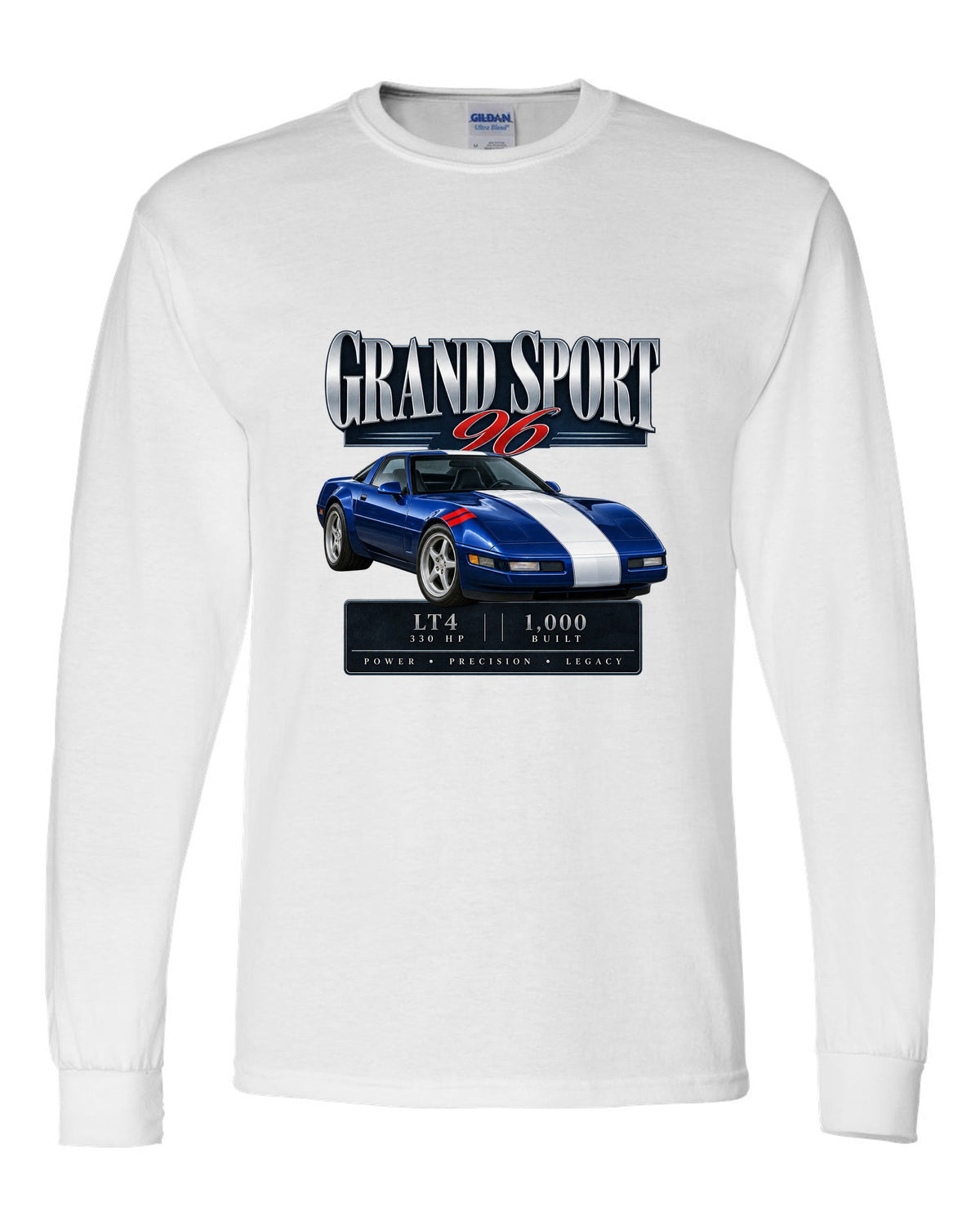 Chevrolet Corvette C4 Grand Sport 1996 archive panel print white long sleeve front view with the design
