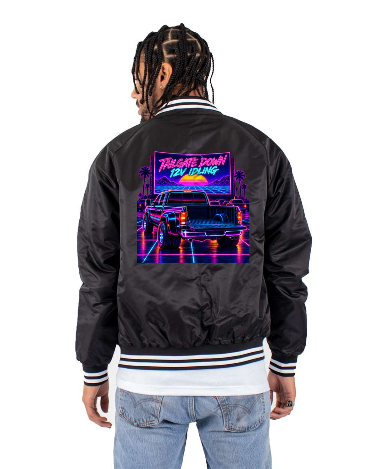 Dodge Ram 2500 12V Cummins Drive-In Neon Night Shirt Bomber Jacket Black back