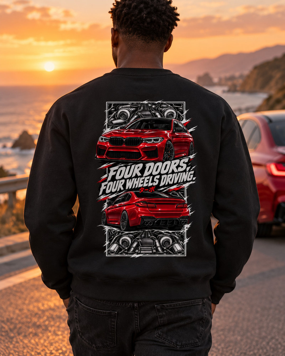 BMW F90 M5 Torn Poster Full-Back Graphic Tee Crewneck Black worn hero
