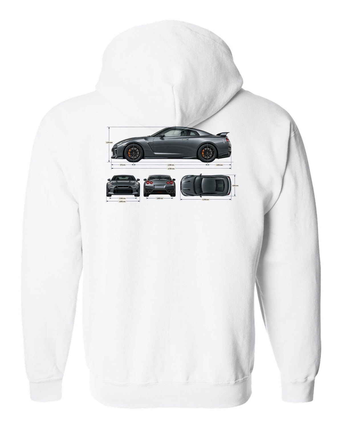 Nissan GT-R50 Italdesign Spec Poster white zip hoodie back view with the design