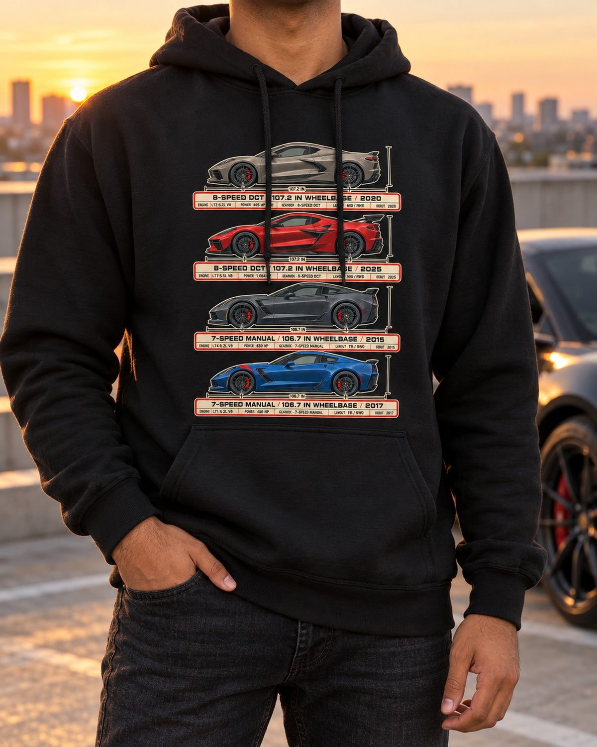 Chevy Corvette C8 Stingray Spec Poster Shirt, 2020 Car Tee Pull Over Hoodie Black worn hero