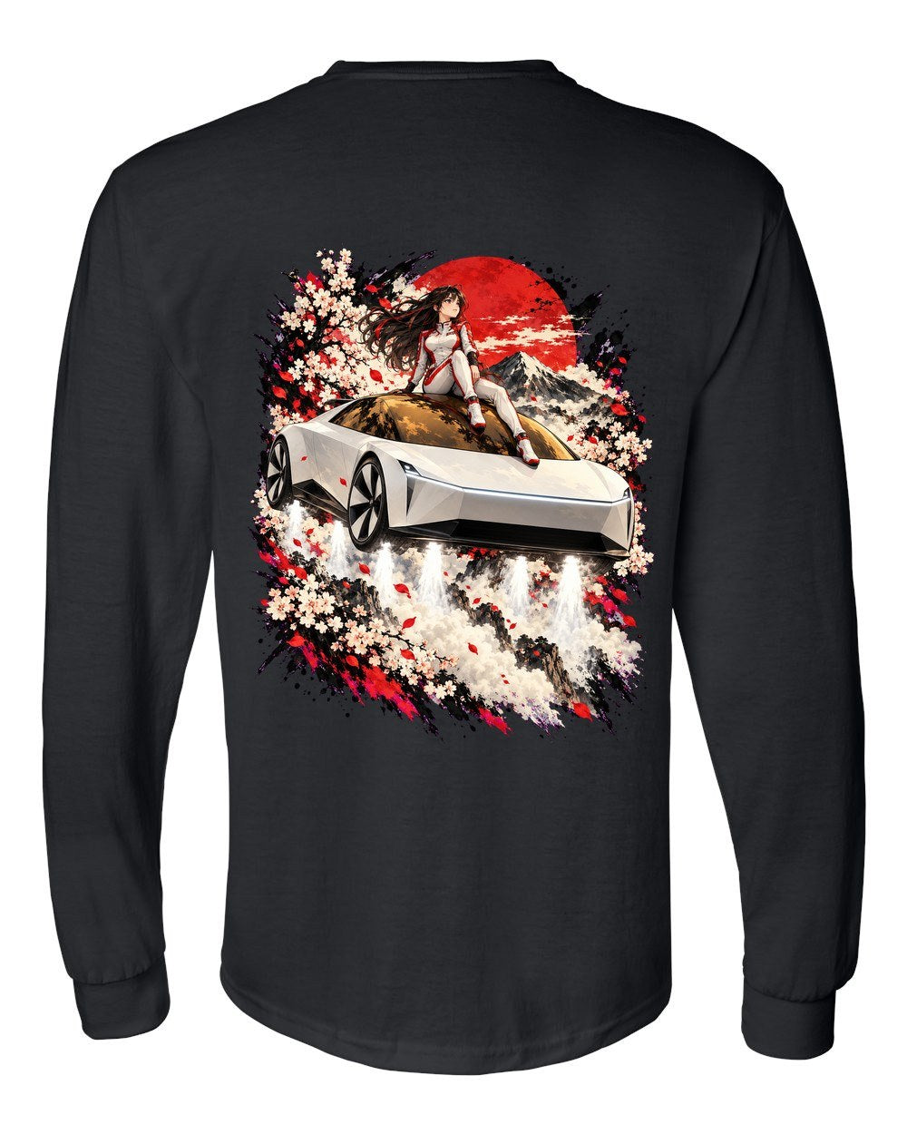 Tesla Roadster Rooftop Anime Girl Long Sleeve Black back