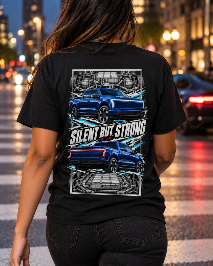 Ford F-150 Lightning Torn Poster Full-Back Graphic Tee T-Shirt Black worn hero