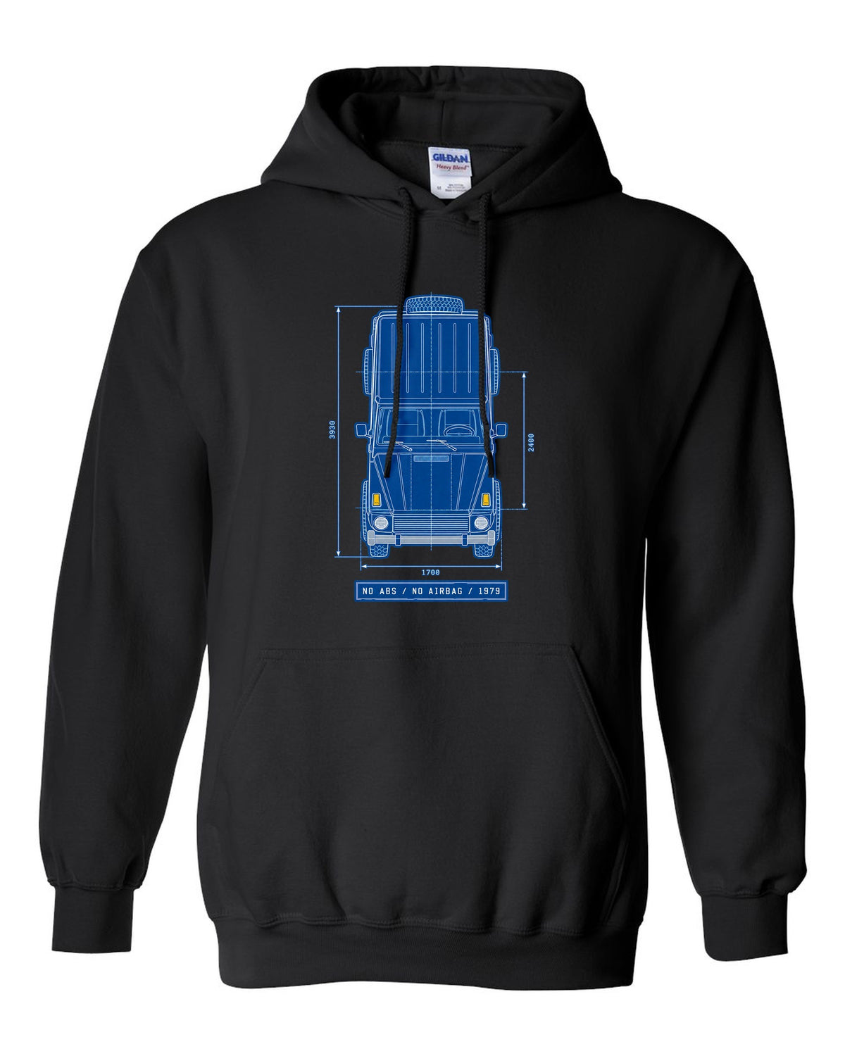 Neon synthwave taillights graphic of a Mercedes G63 W464 with exhaust exits text, print black pull over hoodie front view with the design