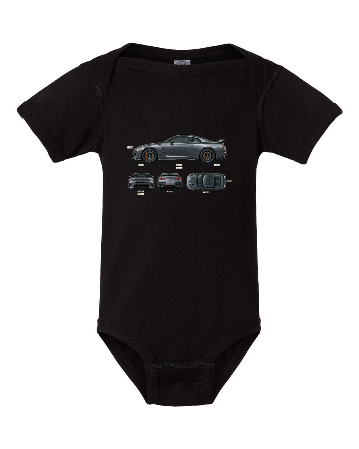 Nissan GT-R50 Italdesign Spec Poster black baby onesie front view with the design
