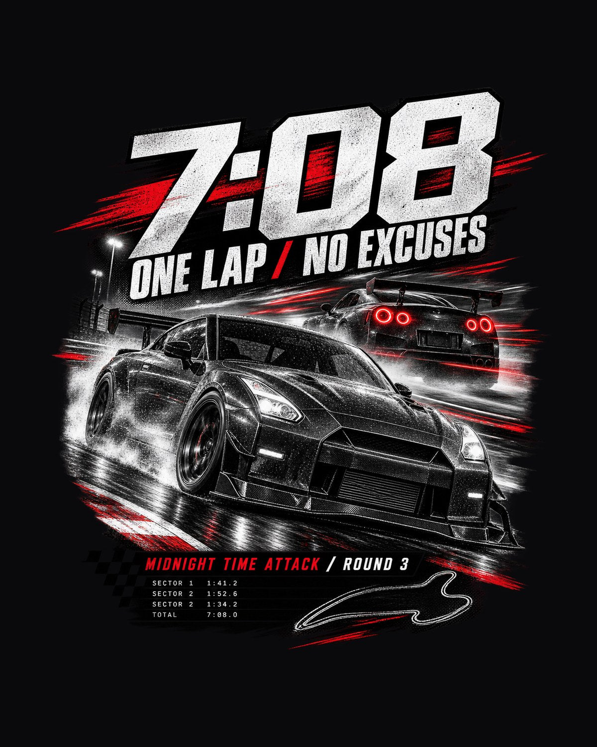 Nissan GT-R R35 Nismo-Style Midnight Time Attack Poster Shirt design only