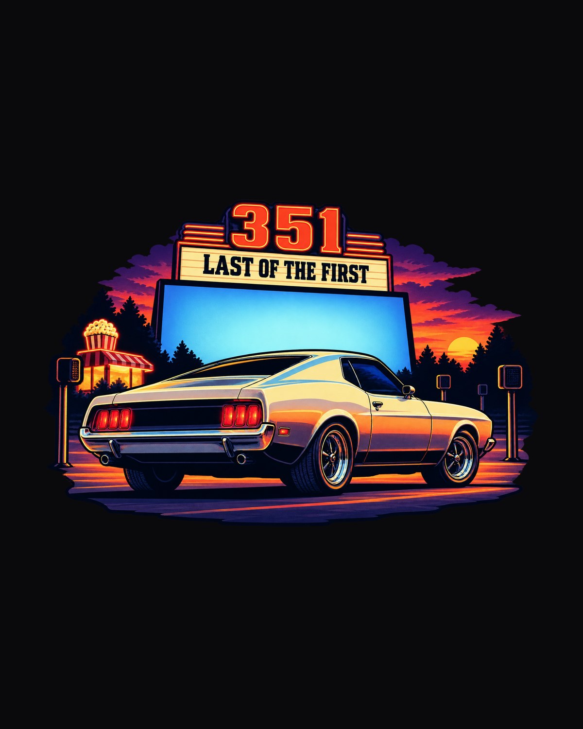 1973 Ford Mustang Fastback 351 Drive-In Anime Shirt design only