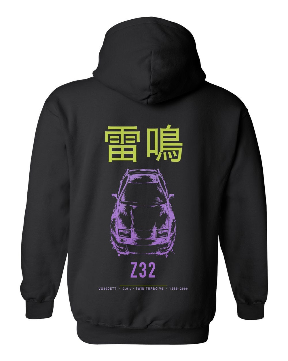 Z32 full-back artwork black pull over hoodie back view with the design