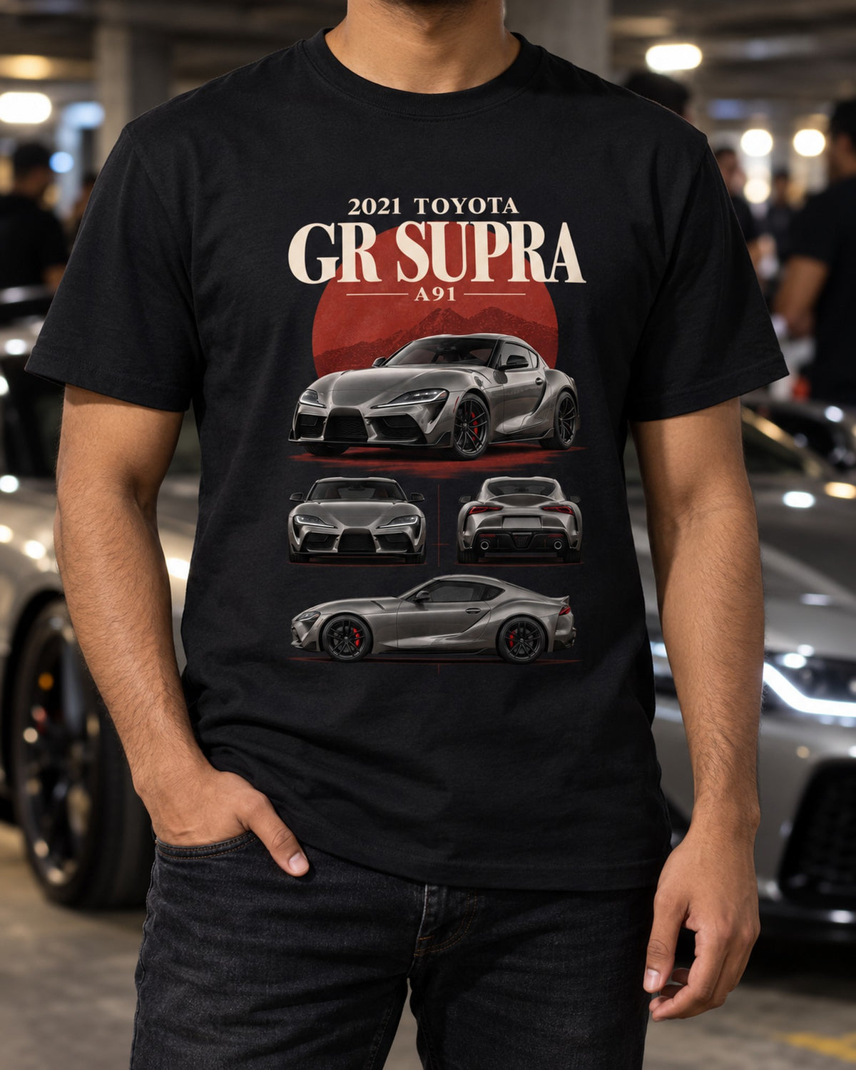 Made in Graz GR Supra A90 Halftone Shirt, Car Guy Gift T-Shirt Black worn hero