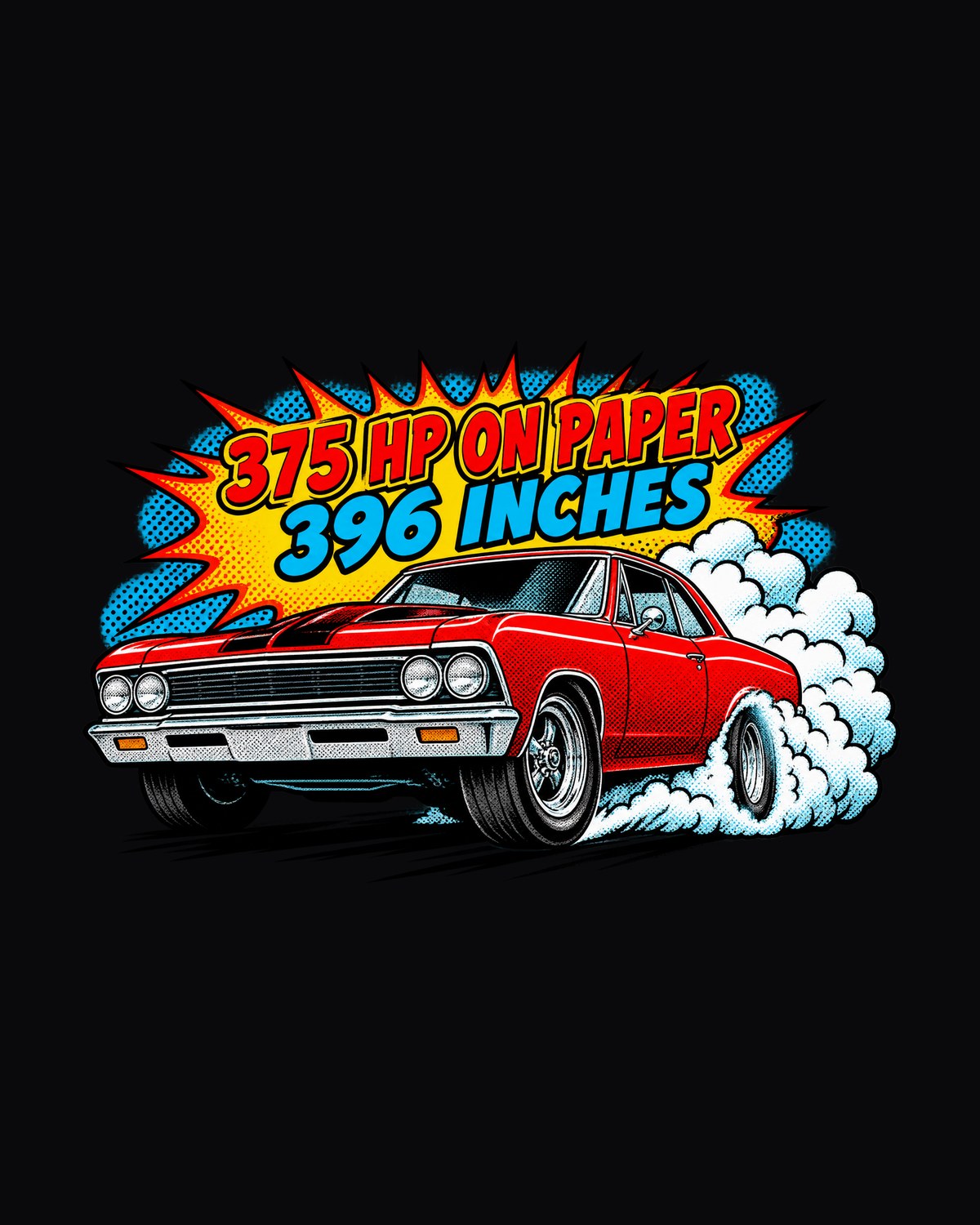 Chevelle Malibu SS 396 1966 Comic Pop-Art Burnout Car Shirt design only