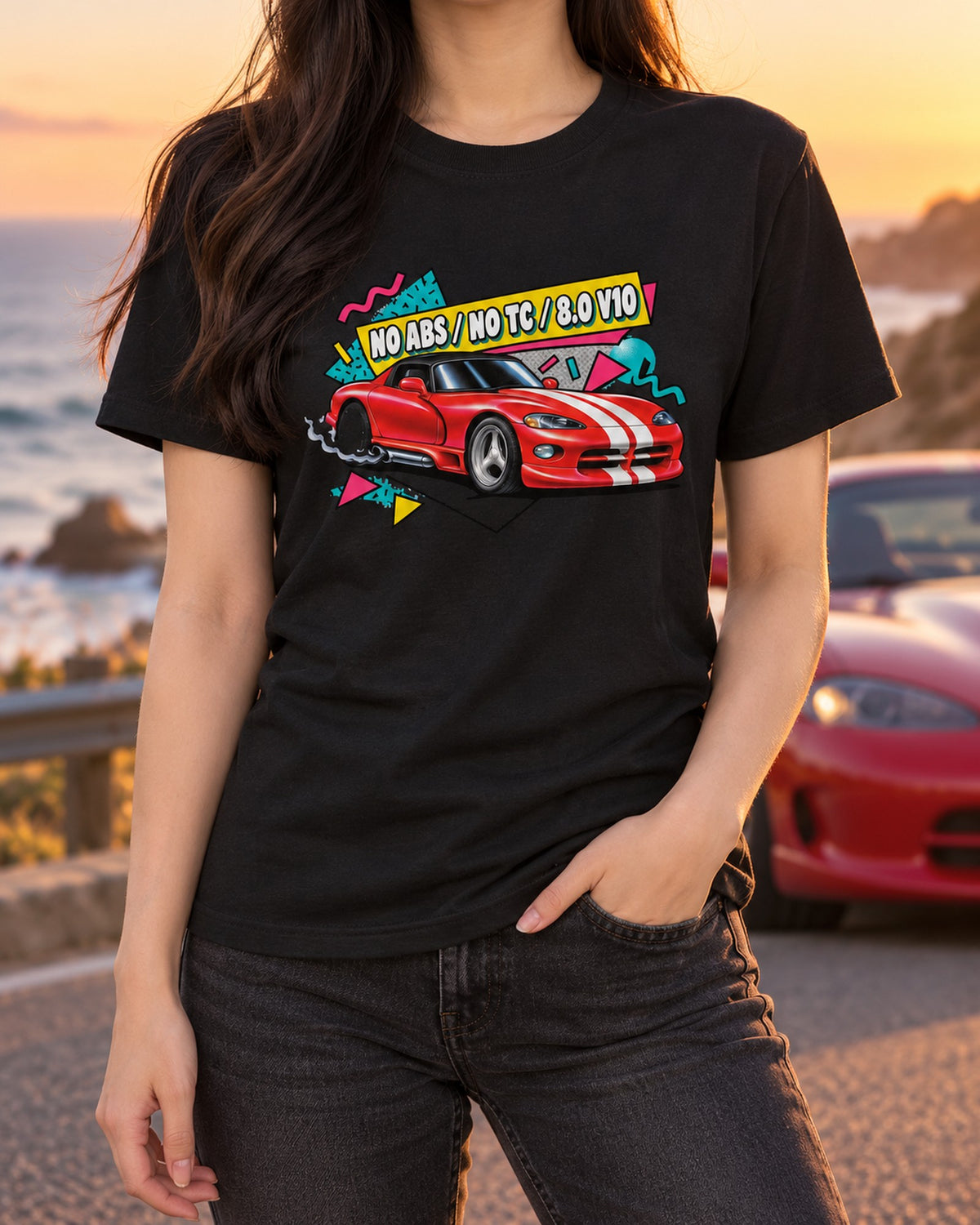 1994 Dodge Viper RT/10 SR I Memphis Style Tee, 8.0 V10 T-Shirt Black worn hero